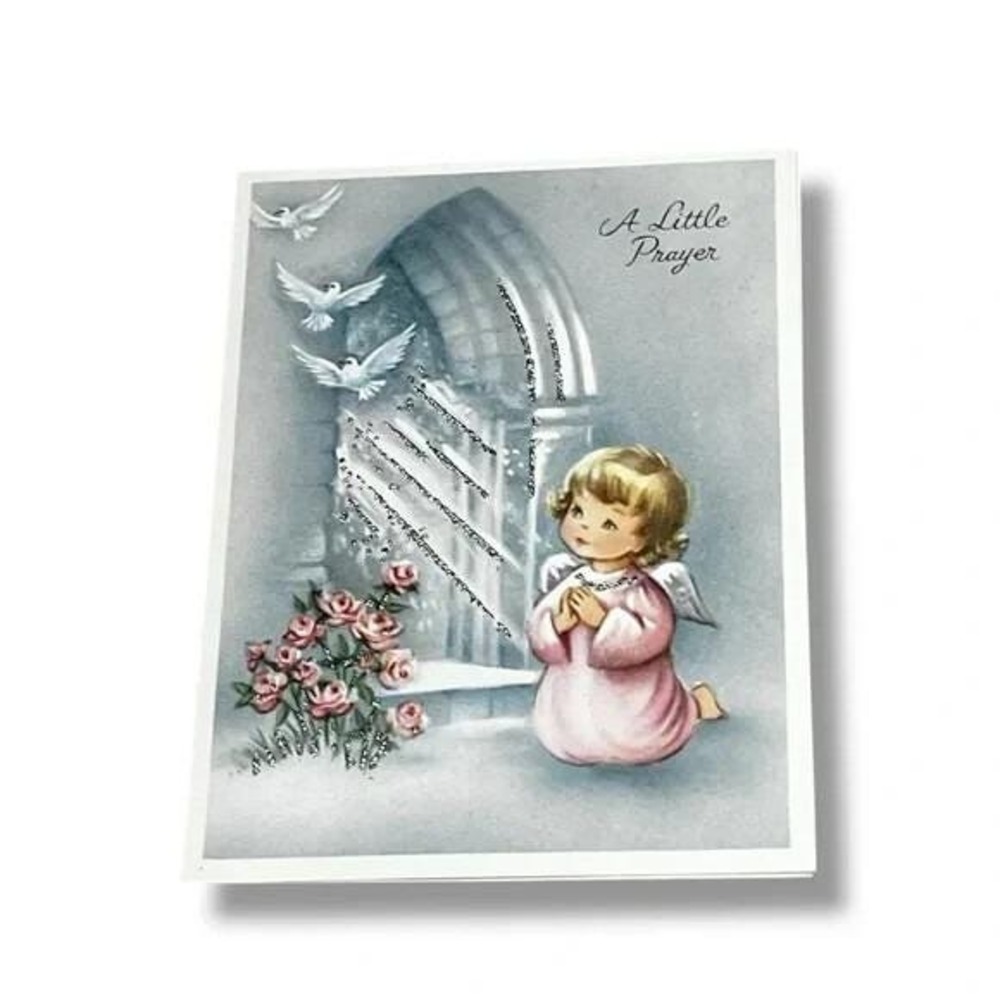 A Little Prayer Angel Praying Vintage Christmas Card EBX